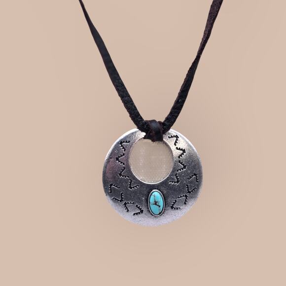 Lucky Brand Jewelry - Lucky Brand Turquoise Silver Crescent Pendant Necklace on Leather Cord